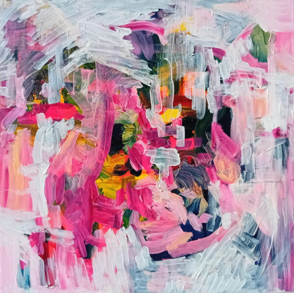 The Pink Form From Within, 2024, original abstract painting created by Ana Rolaça Costa